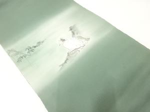 手描き笹に人物模様名古屋帯